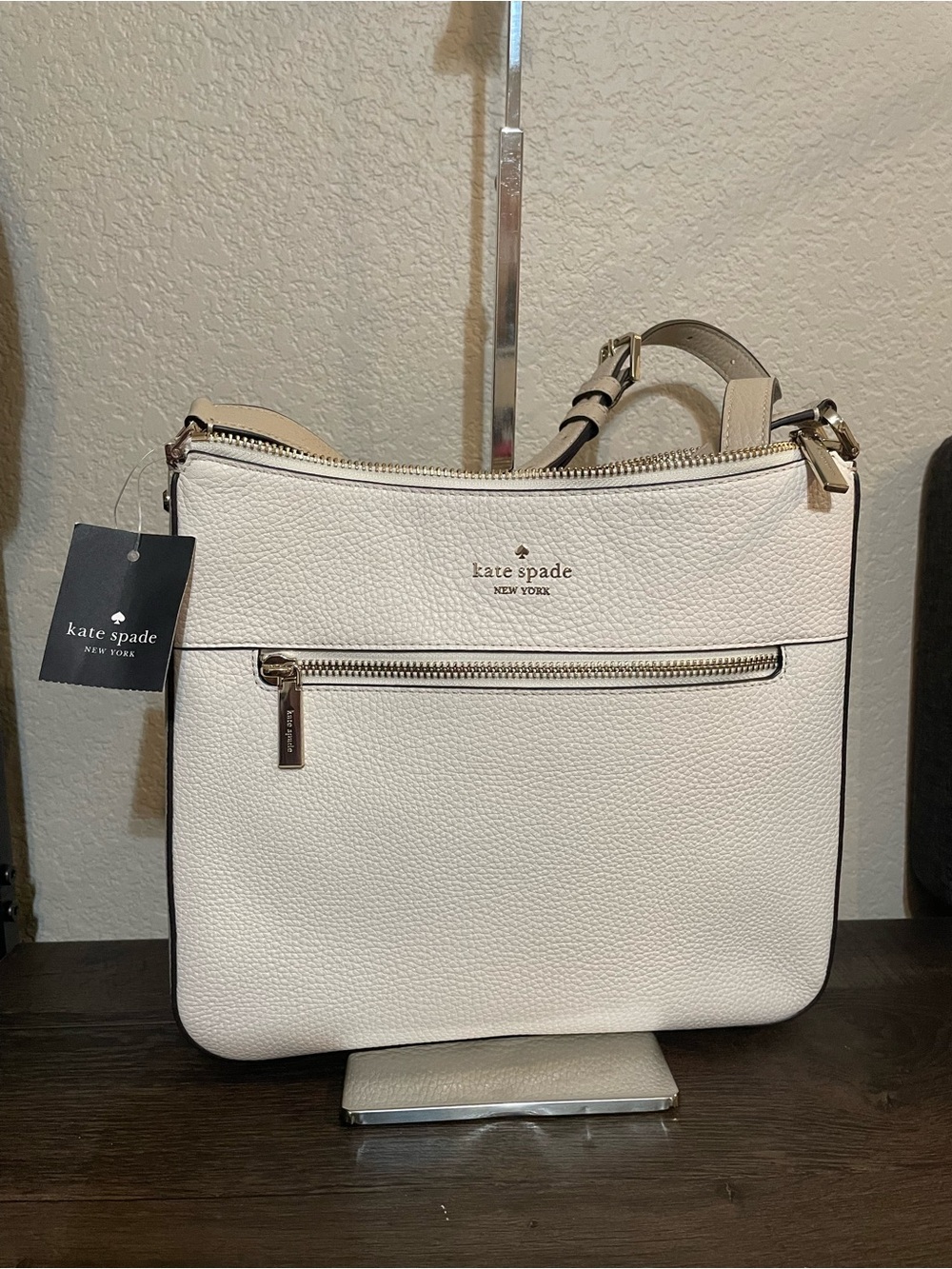kate spade Pebbled Leather Cream Shoulder Bag with Gold Hardware